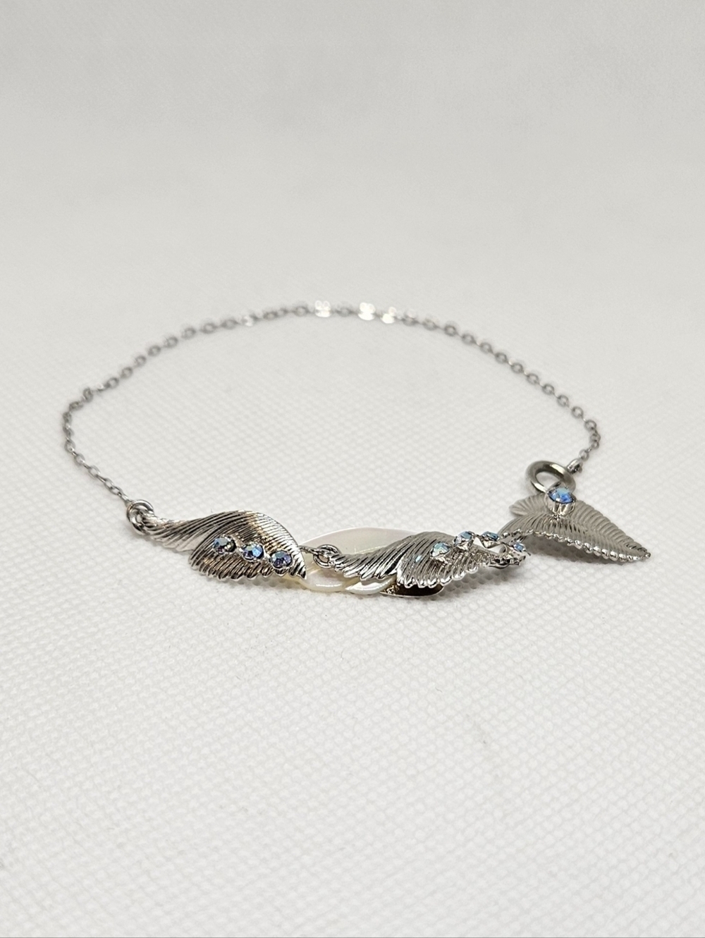 Angel Wing Bracelet Silver Tone Crystal Wings Dainty Chain